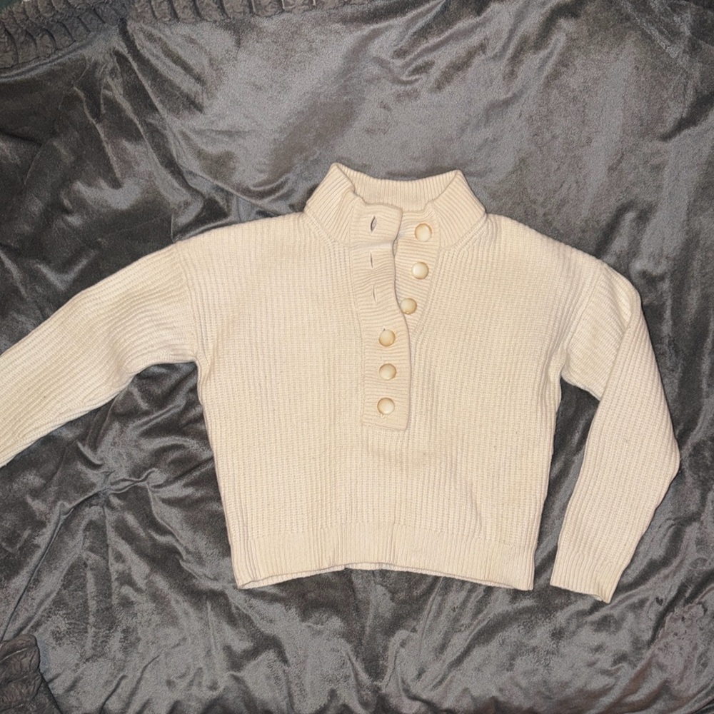 Sezane Cream Ribbed Cowl Turtleneck Sweater - Picture 2 of 5
